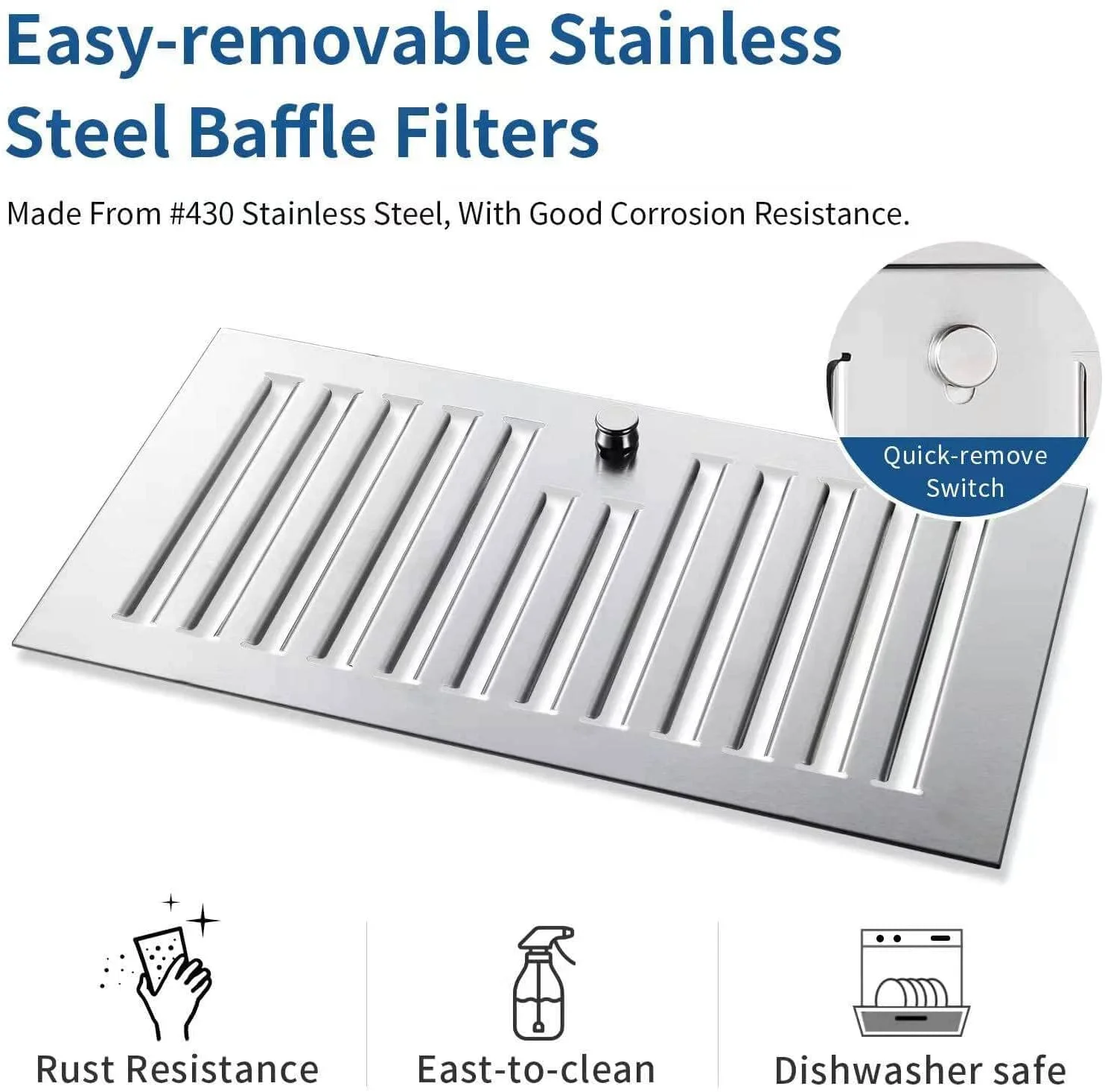 76 cm indbygget emhætte med kraftig udsugningsventil. 600 CFM