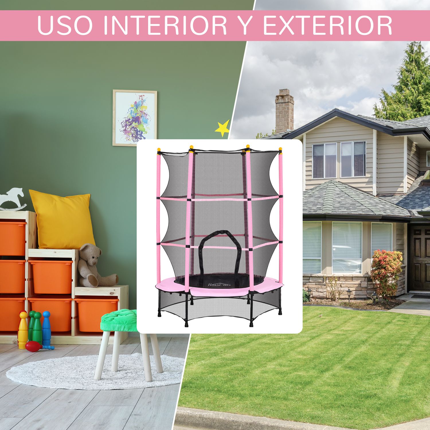 Homcom Kindertrampolin Ø140 cm mit Sicherheitsnetz, Rosa