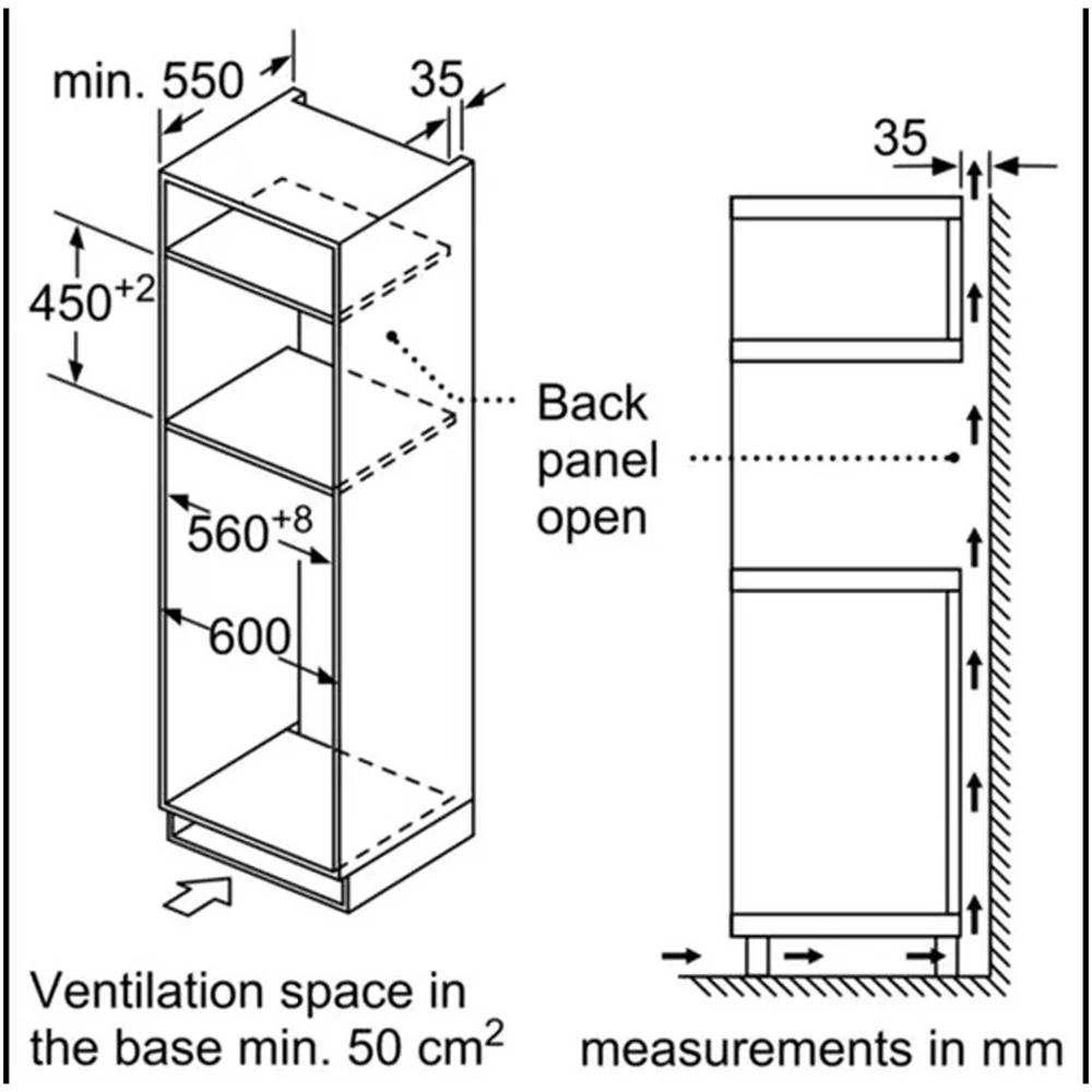 Four à micro-ondes encastrable Bosch Série 4 CMA583MS0B (2025) avec air chaud. 60 x 45 cm. Acier inoxydable.