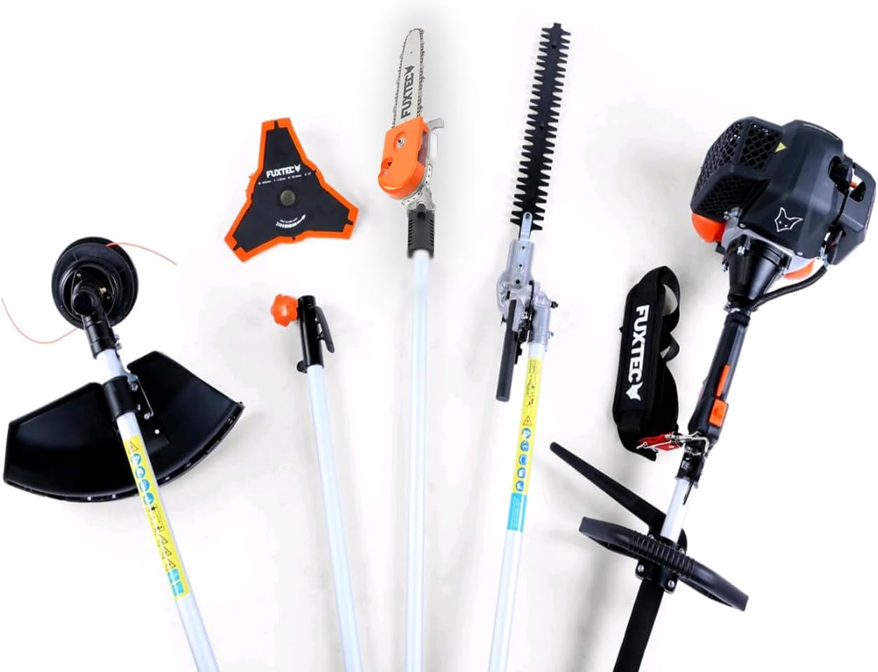 FUXTEC FX-MT152E Benzin-Multifunktions-Freischneider 5-in-1-Multifunktionswerkzeug – Heckenschere, Winkelkettensäge, Kantenschneider, 1-m-Verlängerung – 52 cm³ 2-Takt-Benzinmotor