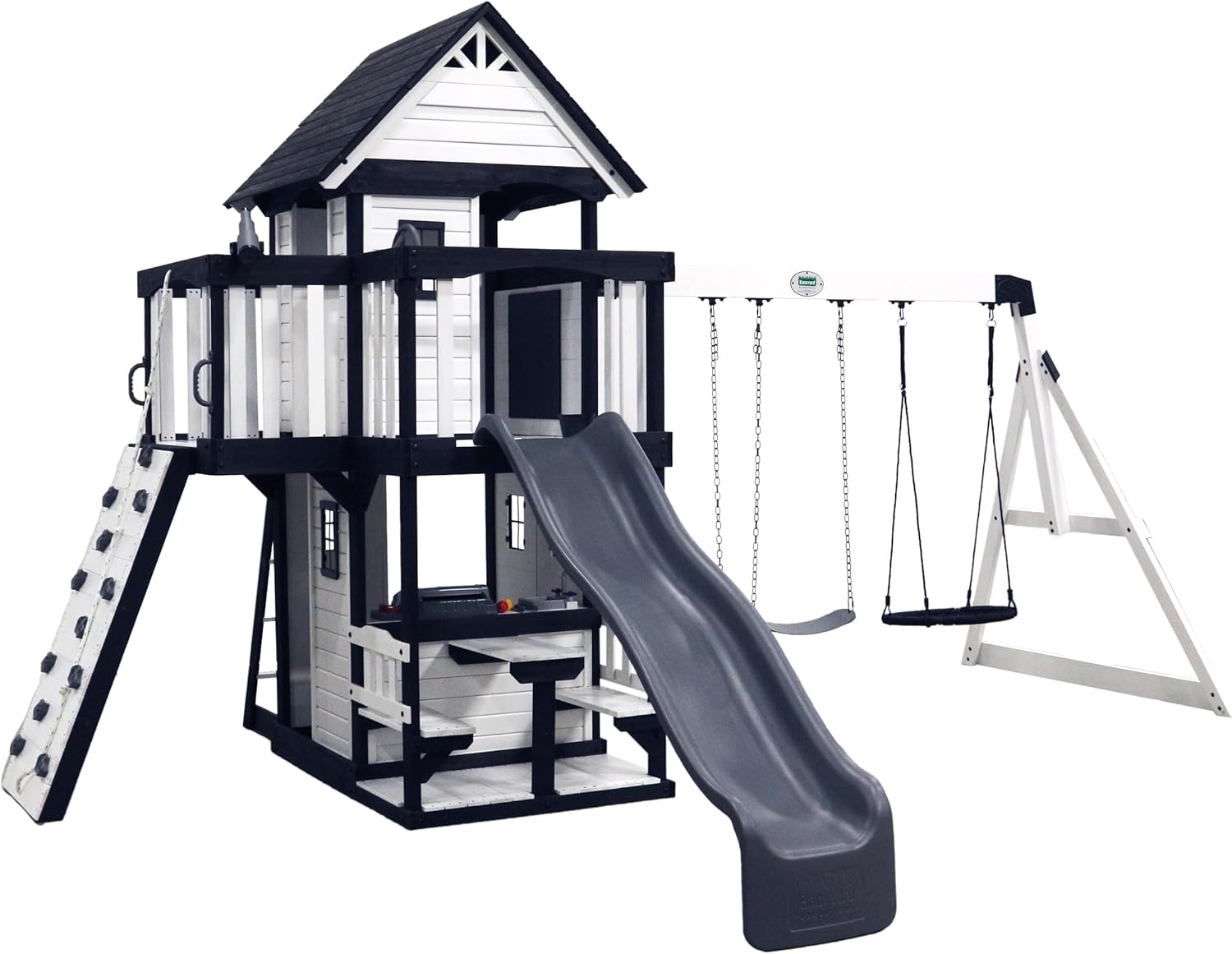 Ensemble de jeux extérieur en bois de cèdre Backyard Discovery Canyon Creek 2025 avec toboggan, cabane dans les arbres, balançoires et mur d'escalade