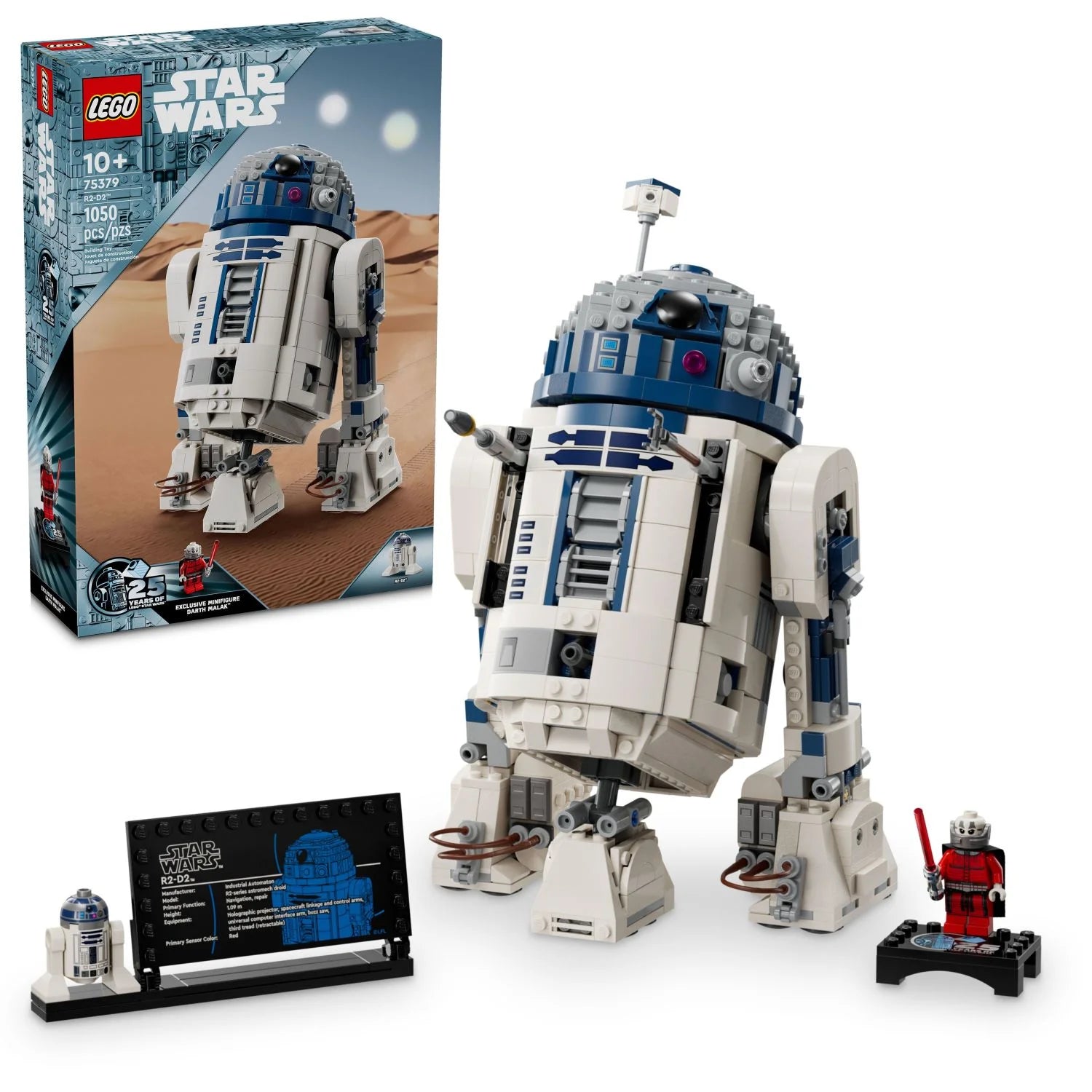 LEGO Star Wars R2-D2 Droidenfigur zum Zusammenbauen, Sammlerstück zur Zimmerdekoration mit exklusiver Darth Malak Minifigur zum 25. Jubiläum, kreative Geschenkidee für Kinder und Fans ab 10 Jahren, 75379