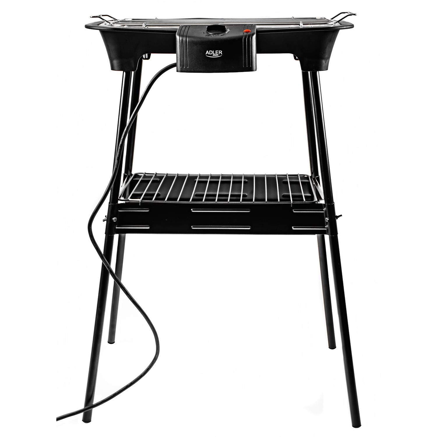 Elektrischer Grill mit Beinen, verchromtem Grillrost, Temperaturregelung, für drinnen und draußen, abnehmbar, schwarz, 2000 W, Adler AD 6602