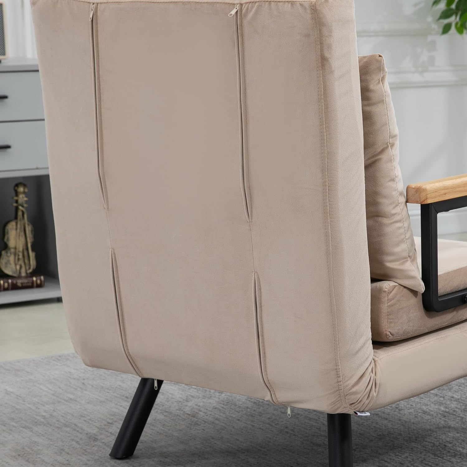 HOMCOM Schlafsofa, 2-Sitzer, Klappsofa, Samtbezug, 5-fach verstellbare Rückenlehne und gepolsterte Kissen, für Büro, Schlafzimmer, Wohnzimmer, 102 x 73 x 81 cm, Beige