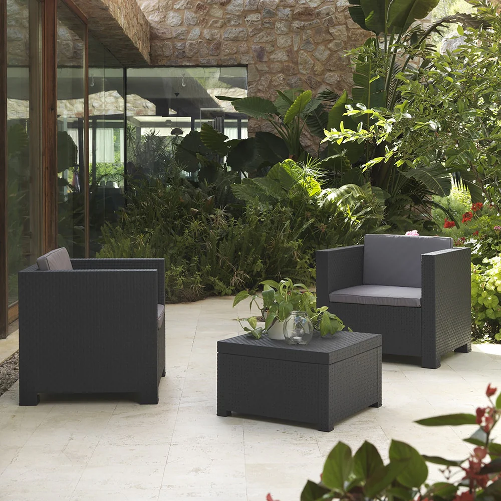 Ensemble de jardin 2025 : 2 fauteuils et 1 table Grafit SP Berner