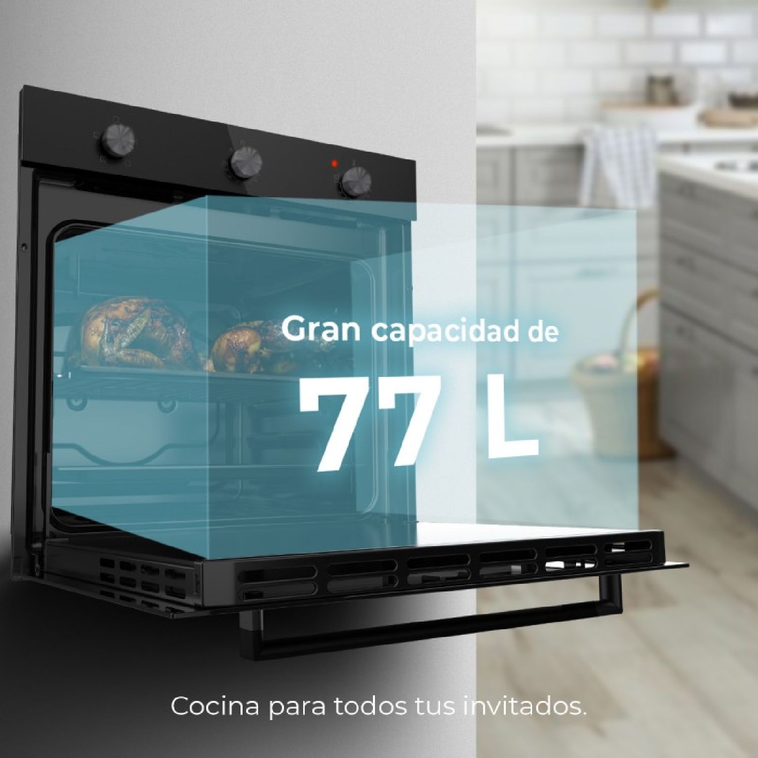 Bolero Hexa C136000 Glas-Einbaubackofen, schwarz, 2800 W, 77 l Nutzinhalt, 4 Funktionen, Timer, Dampfreinigung, Dampfgaren, Energieeffizienzklasse A, Innenbeleuchtung