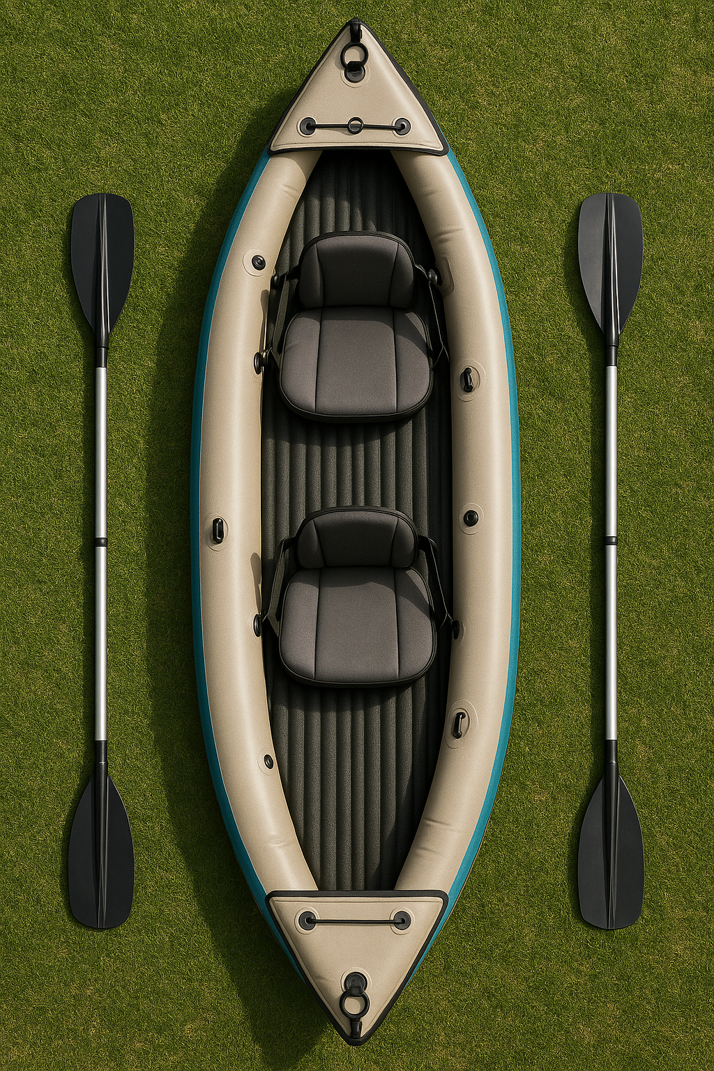 Kayak gonflable biplace beige/noir en PVC, facile à monter, 376 x 77 x 34 cm, idéal pour les lacs, rivières et la mer (RaQOfnU505Gp)