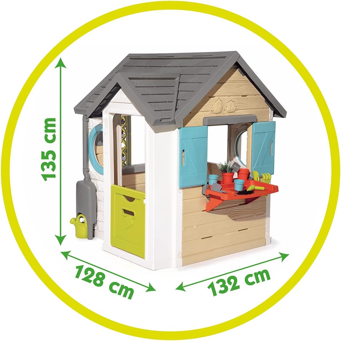 Smoby Life Gartenhaus – Kinder-Spielhaus zum Gärtnern – Inklusive Pflanzgefäß, Vogelfutterhaus, Werkzeug und Zubehör – UV-Schutz – Recyceltes Material – Ab 2 Jahren (7600810408)