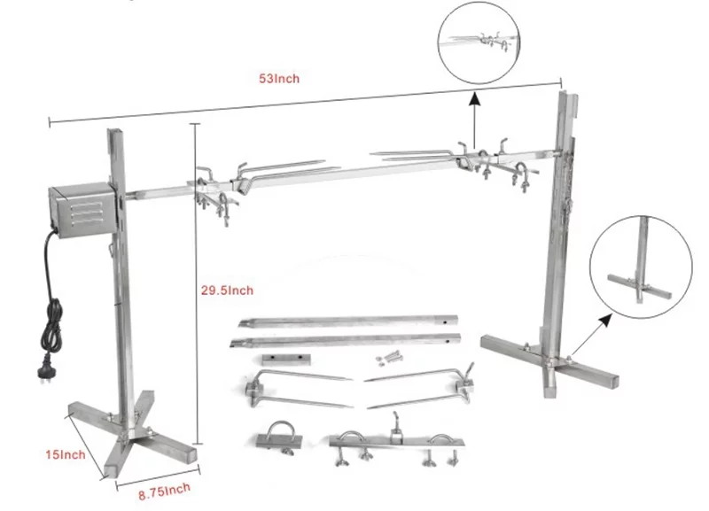 Broche rotative INTSUPERMAI en acier inoxydable avec trépied, moteur électrique et capacité de 40 kg pour l'agneau