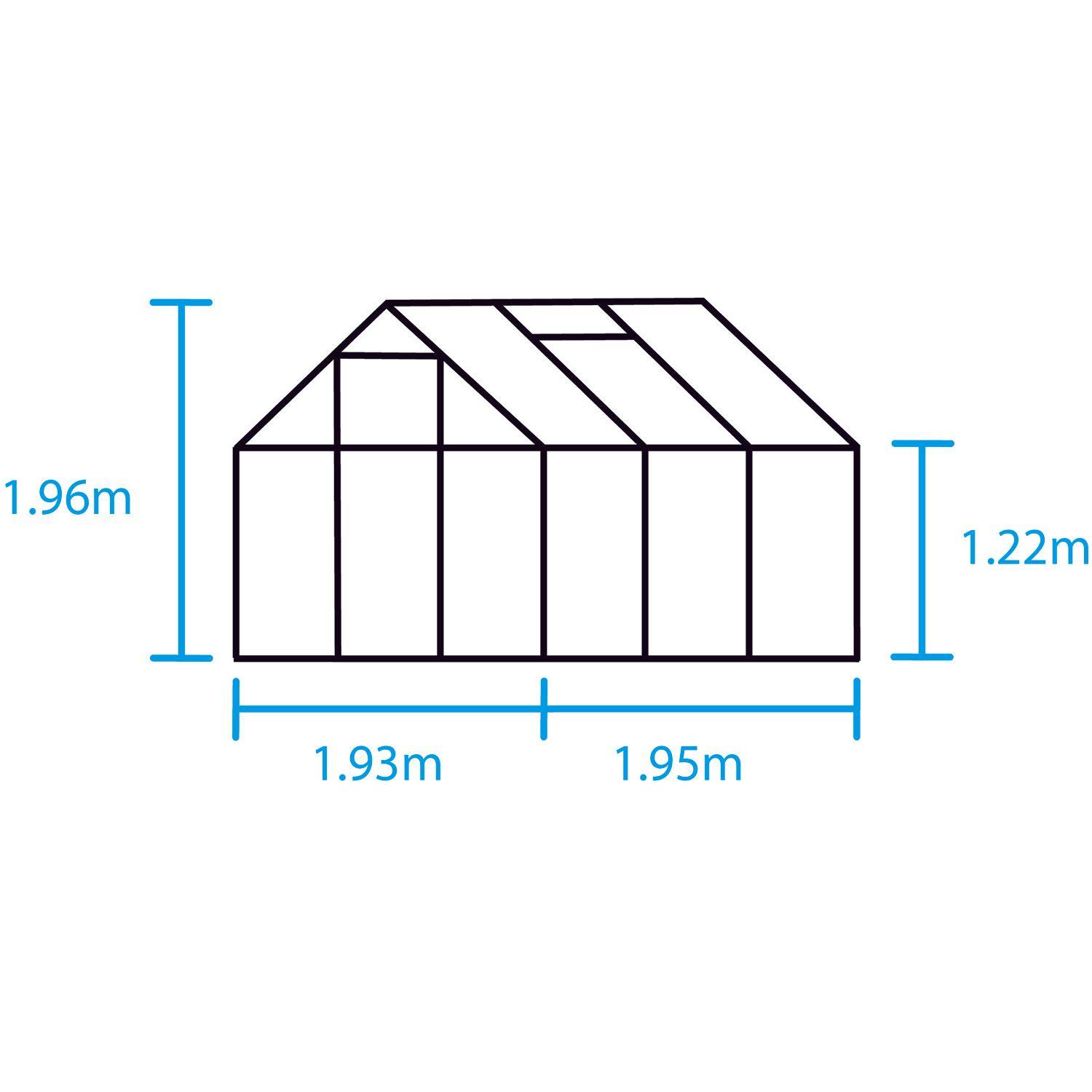 Halls Gartengewächshaus 3,8 m² Aluminium und Glas Gartenbau + Sockel - So0170 + So1693