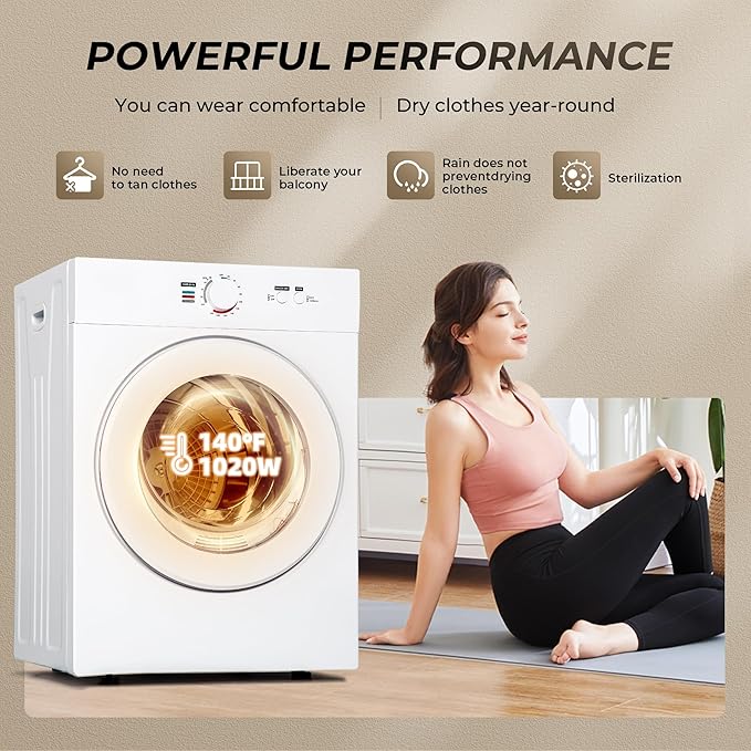 2025 EUHOMY Bærbar Kompakt Tørretumbler med Udluftningskanal