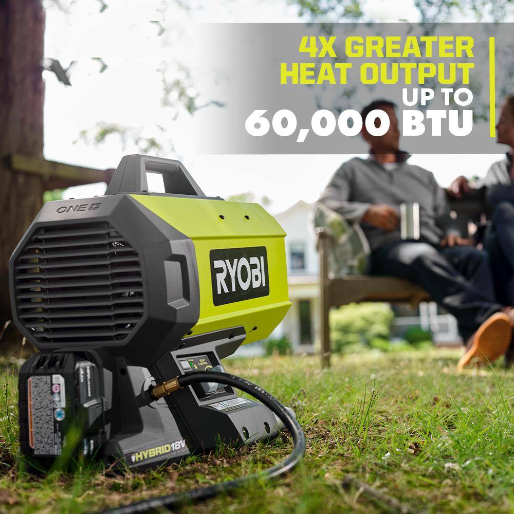 2025 RYOBI ONE+ 18V batteridrevet propangas-hybridvarmer (kun værktøj)