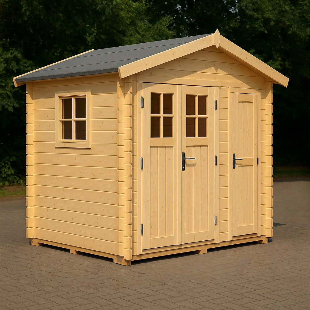 Abri de jardin en bois naturel, double porte, fenêtre, toit en pente, extérieur, 200 x 160 x 230 cm