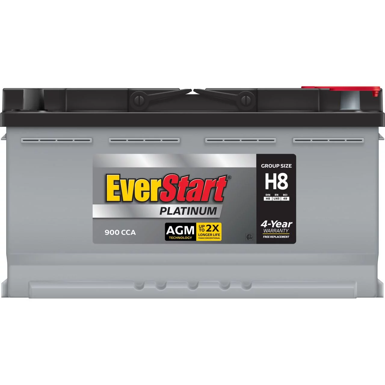 2025 EverStart Platinum AGM-batteri i æske. Gruppestørrelse H8 / LN5 / 49. 12 volt. 900
