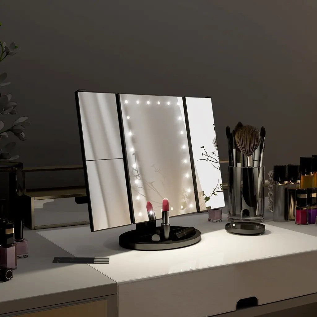 Miroir de maquillage éclairé – Miroir de courtoisie intelligent avec lumières et grossissement x10