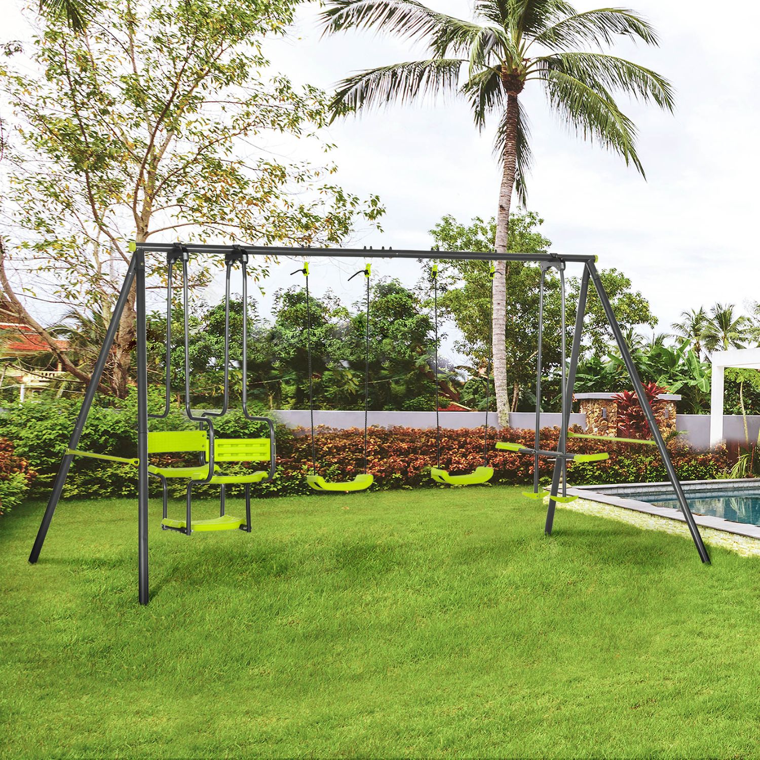 Outsunny Kinderschaukel aus Stahl PE 355x184x186 cm Grün