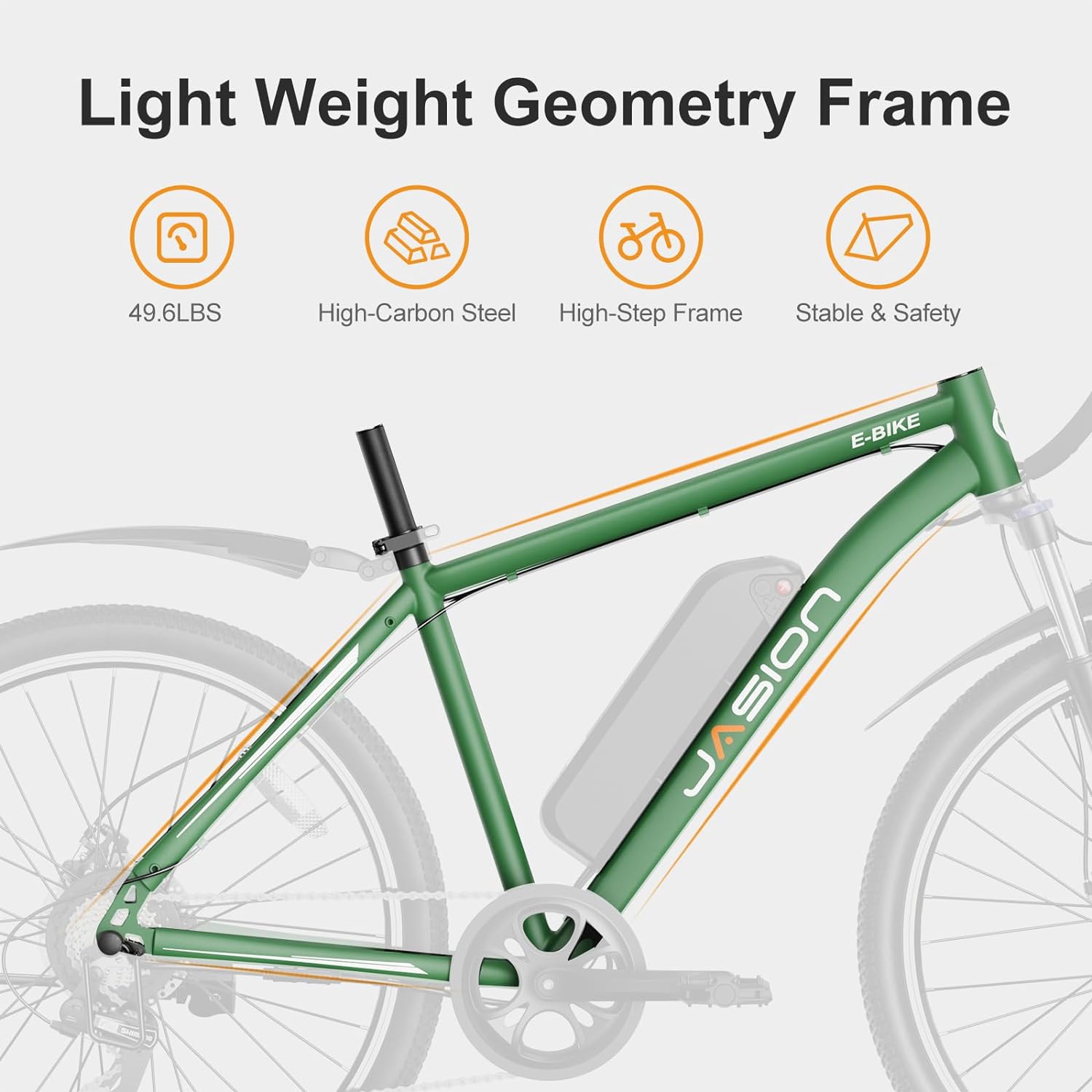 Vélo électrique Jasion EB5 pour adultes avec batterie amovible de 360 ​​Wh, 64 km, 32 km/h, VTT électrique de ville avec moteur de 350 W, 7 vitesses, pneus de 26 pouces et suspension avant.