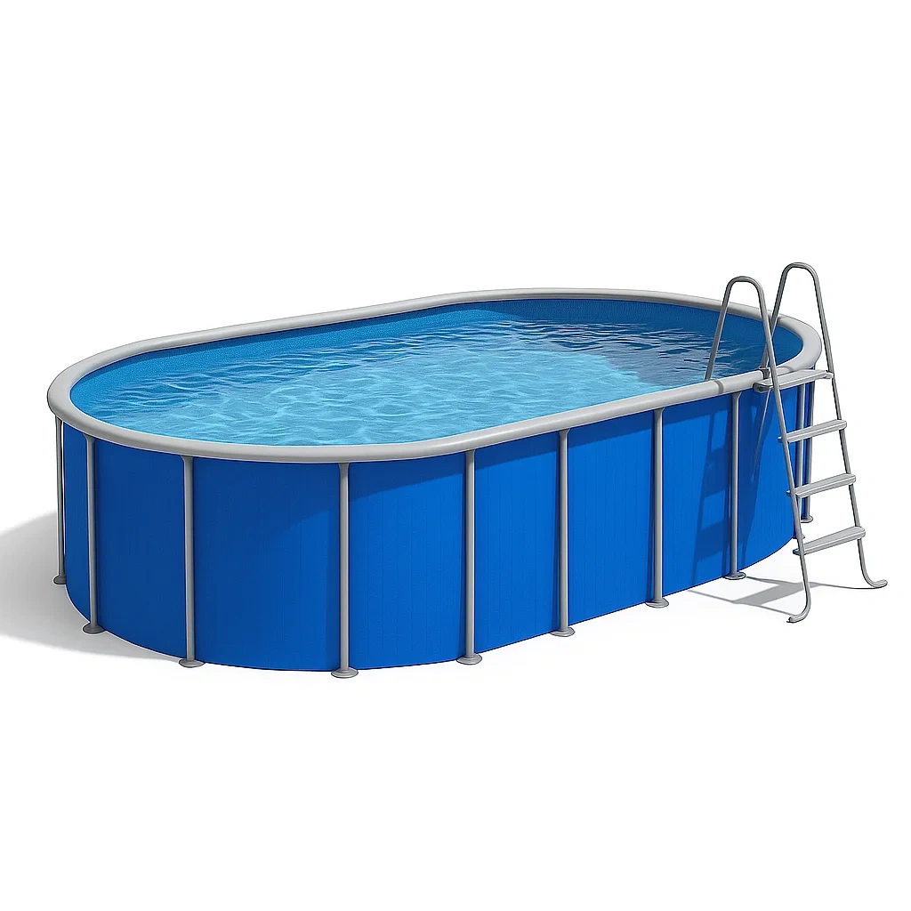 Piscine hors-sol tubulaire ovale avec structure en acier 418 x 243 x 98 cm bleu/gris HCySRmJ131nO