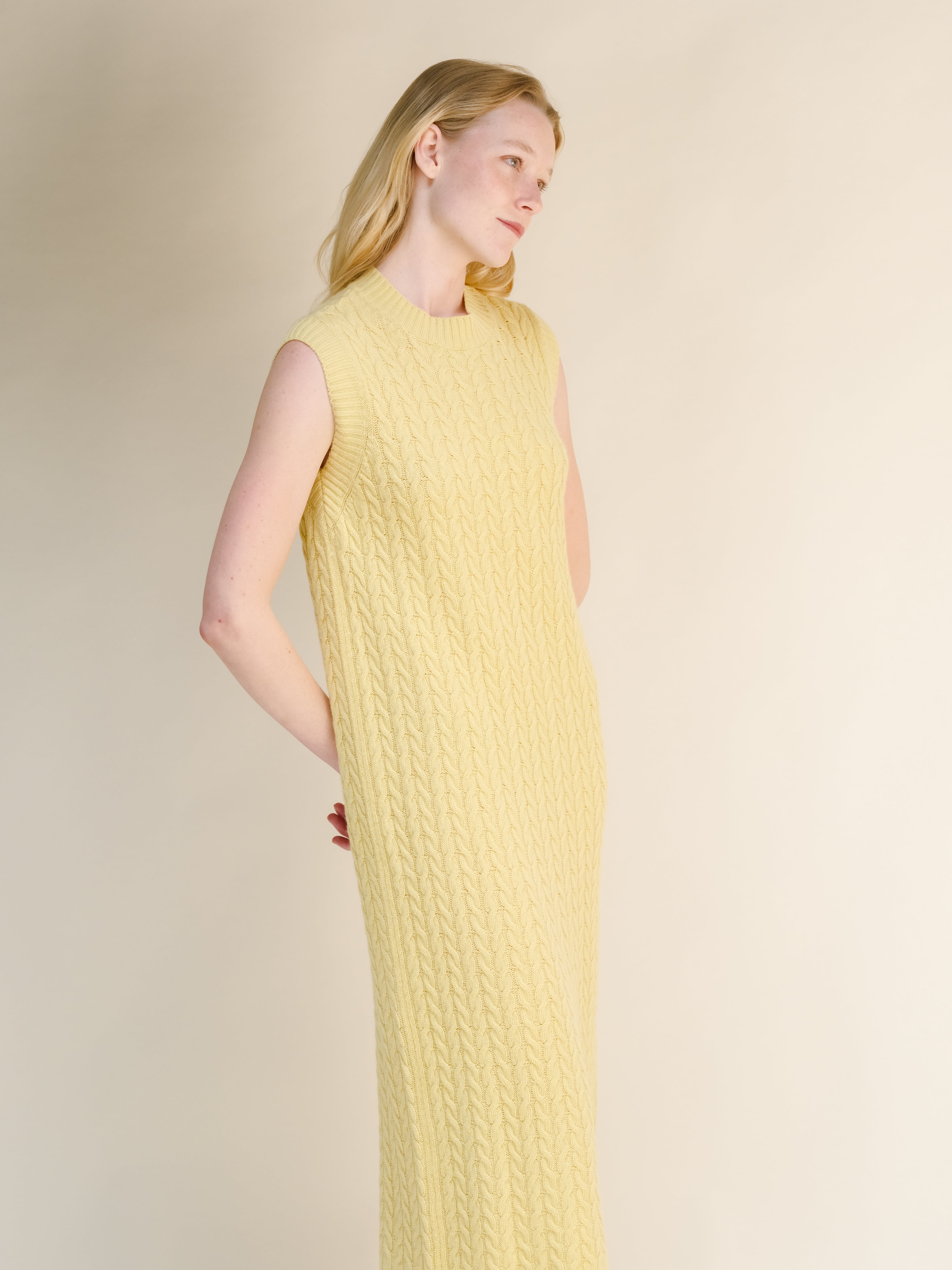 Wool & Cashmere Mix Sleeveless Cable Knit Dress