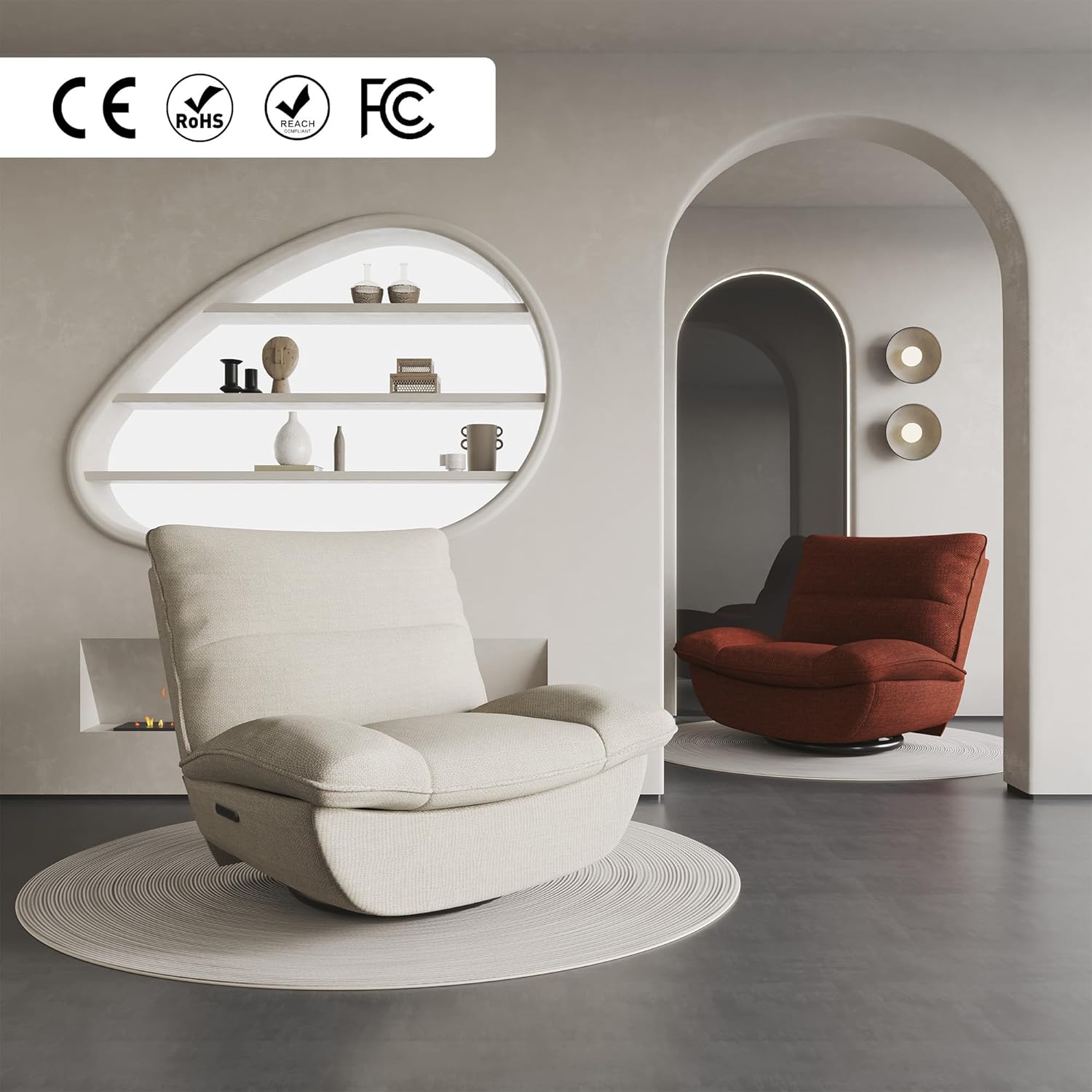 FLEXISPOT XC6 Relaxsessel, Drehsofa mit Wippfunktion, TV-Sessel mit verstellbarer Rückenlehne, Liegesessel für Schlafzimmer, Wohnzimmer und Heimkino (Beige)