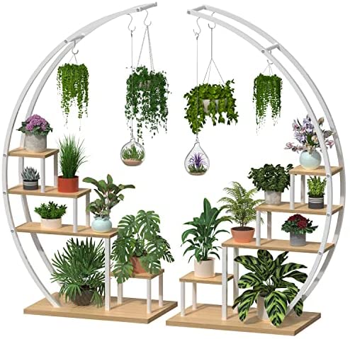 Kreativ metalplantestativ med halvmåneform, stigehylde til blomsterpotter (pakke med 2)