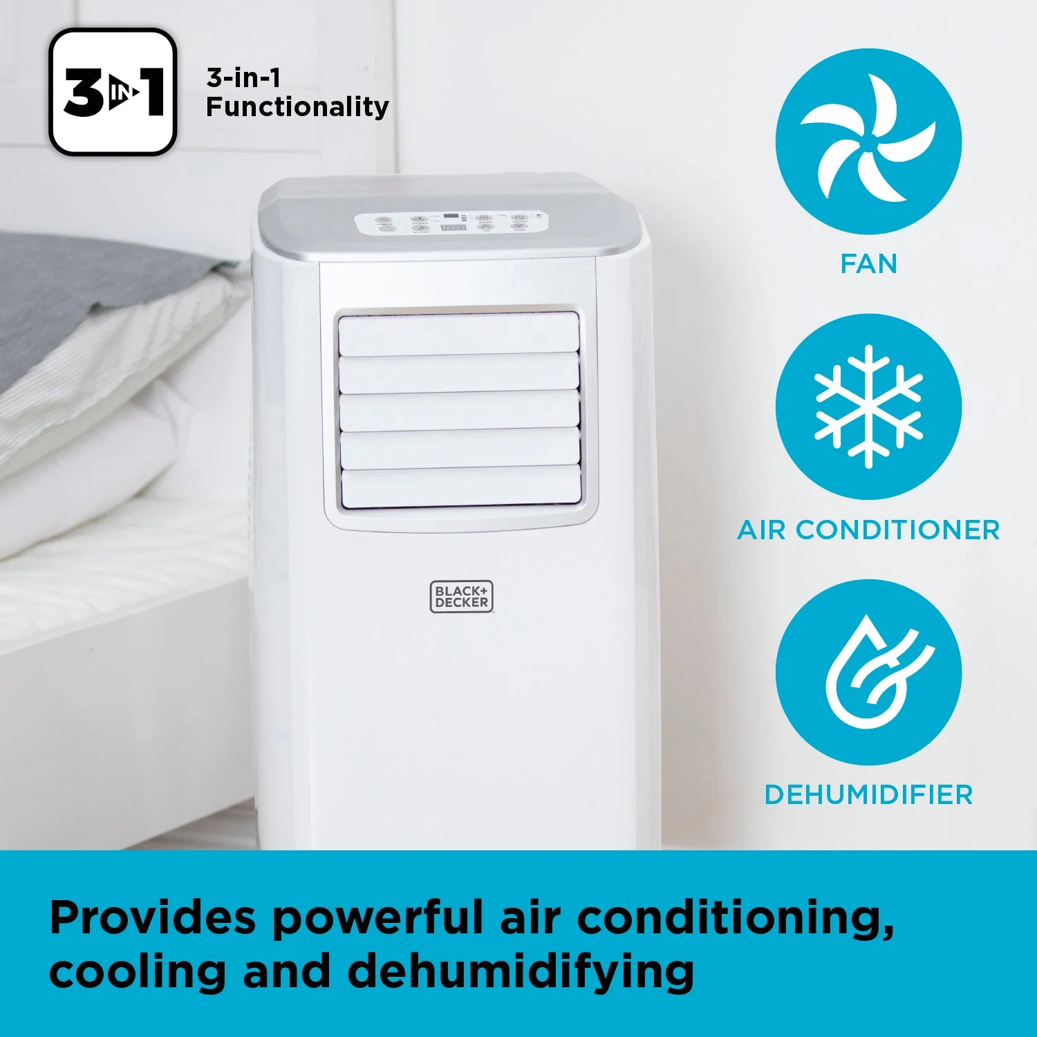 Climatiseur portable 3-en-1 Black+Decker BXAC40005GB 7000 BTU (blanc) - 2025