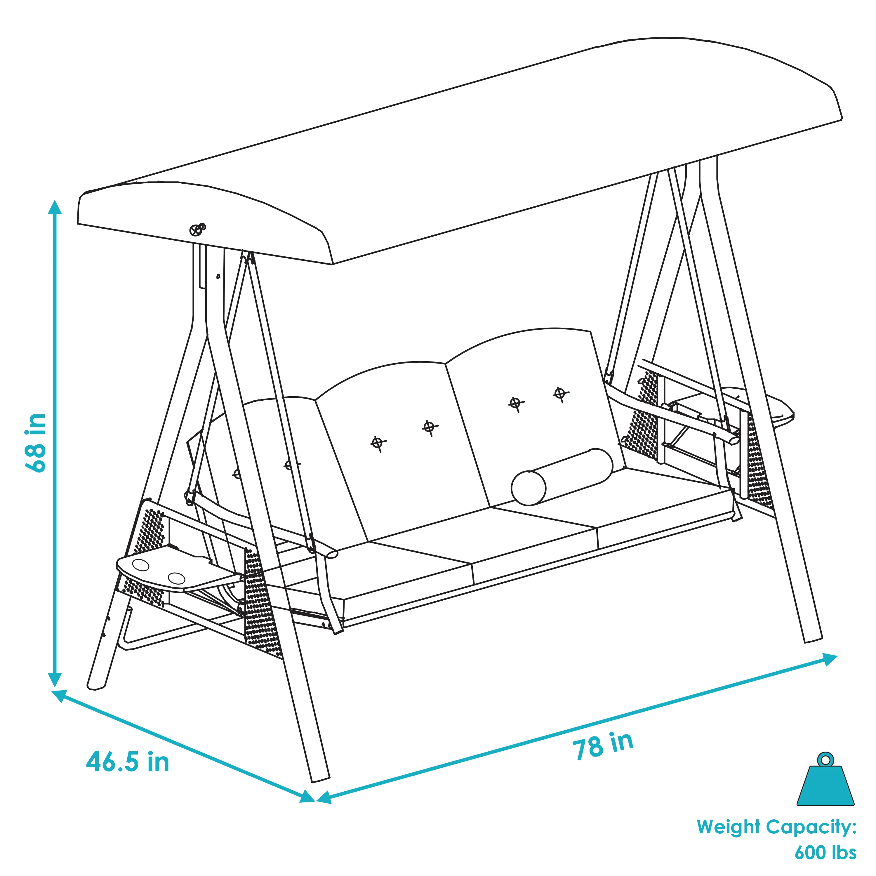 Sunnydaze 3-Personen-Gartenschaukel (Modelljahr 2025) mit verstellbarem Sonnendach und Kissen