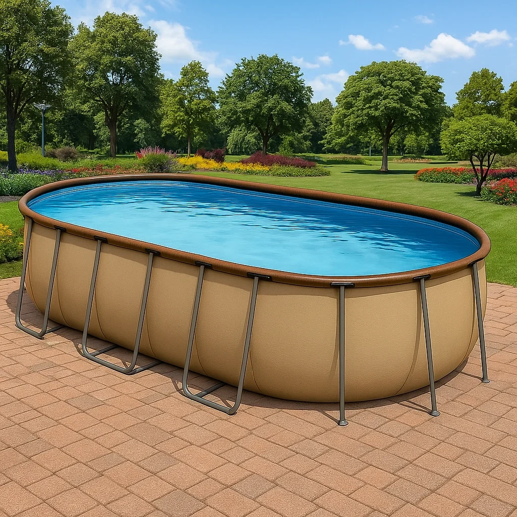 Piscine tubulaire ovale 472 x 286 x 104 cm, coloris beige/bleu, SVTKtZn156Ug