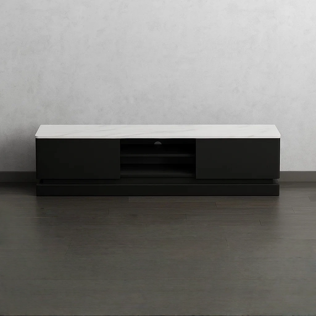 Meuble TV avec éclairage LED, blanc et noir, en MDF et mélaminé pour salon, 190×40×44 cm - 57kdC2BOTUhp