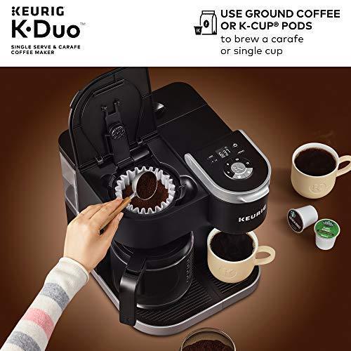 Cafetière Keurig K-Duo 1 tasse et 12 tasses avec filtre, compatible avec les dosettes K-Cup et le café moulu, noir