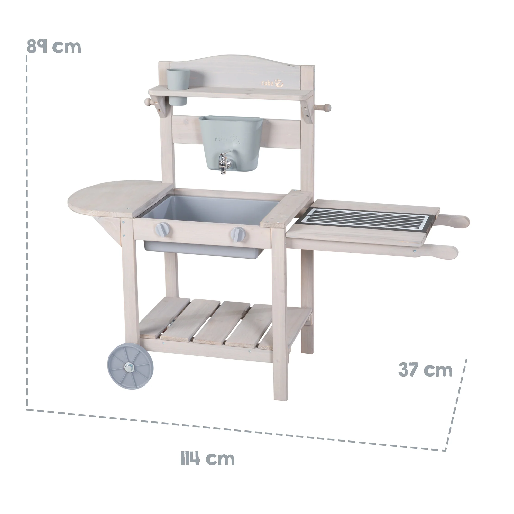 Mobile Spielküche „Mud & Play BBQ“ für Kinder – FSC-zertifiziertes Holz – geprägte graue Oberfläche