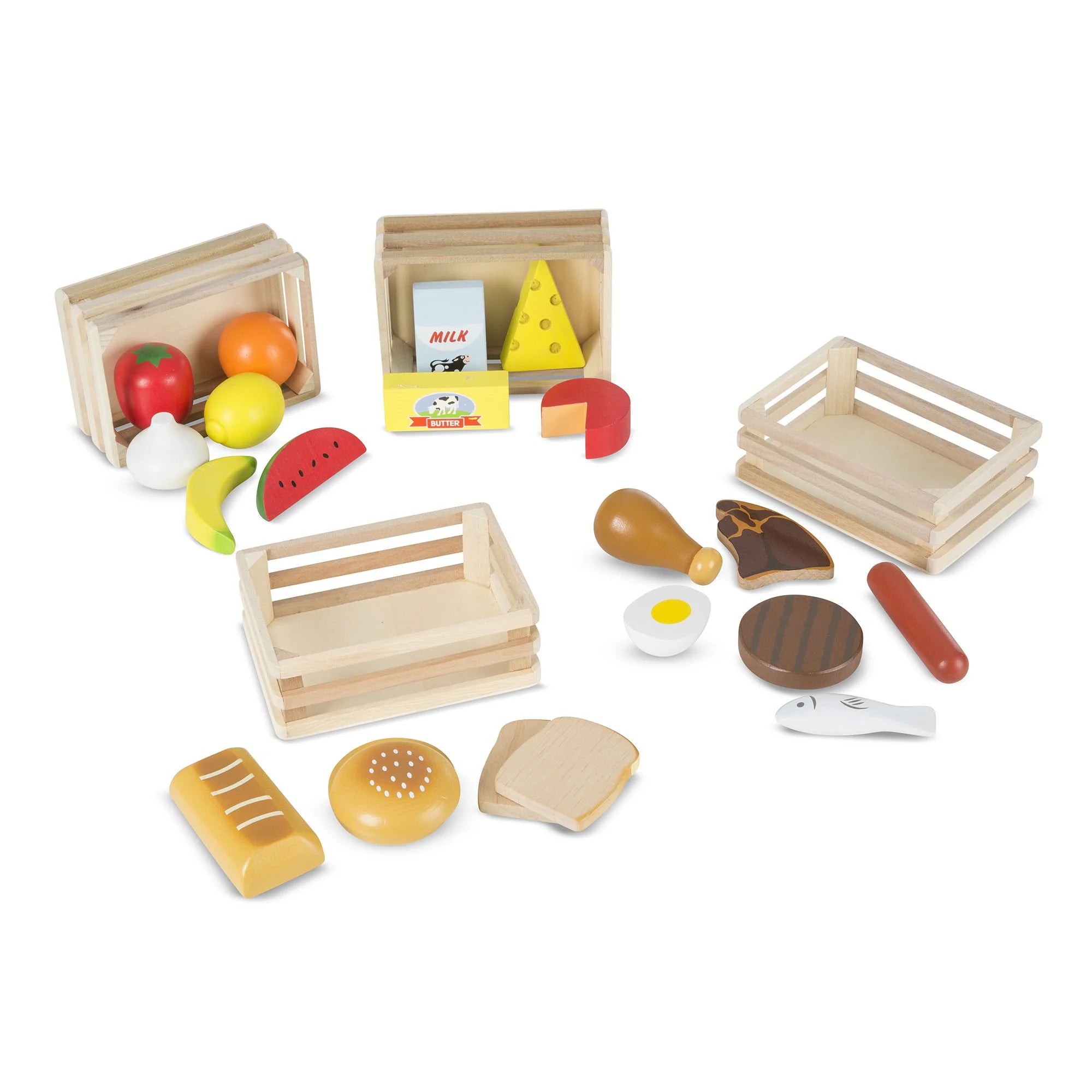 Melissa & Doug Lebensmittelgruppen – 21 Holzteile und 4 Boxen, mehrfarbig