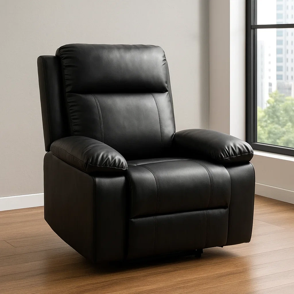 Transat en cuir noir, idéal pour le salon, 83 x 83 x 120 cm