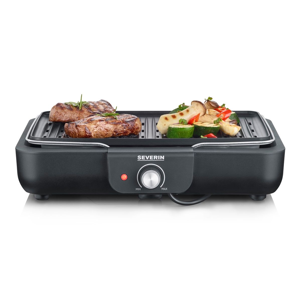 Severin PG 8556 Tischgrill mit Grillplatte – 2300 W, Schwarz