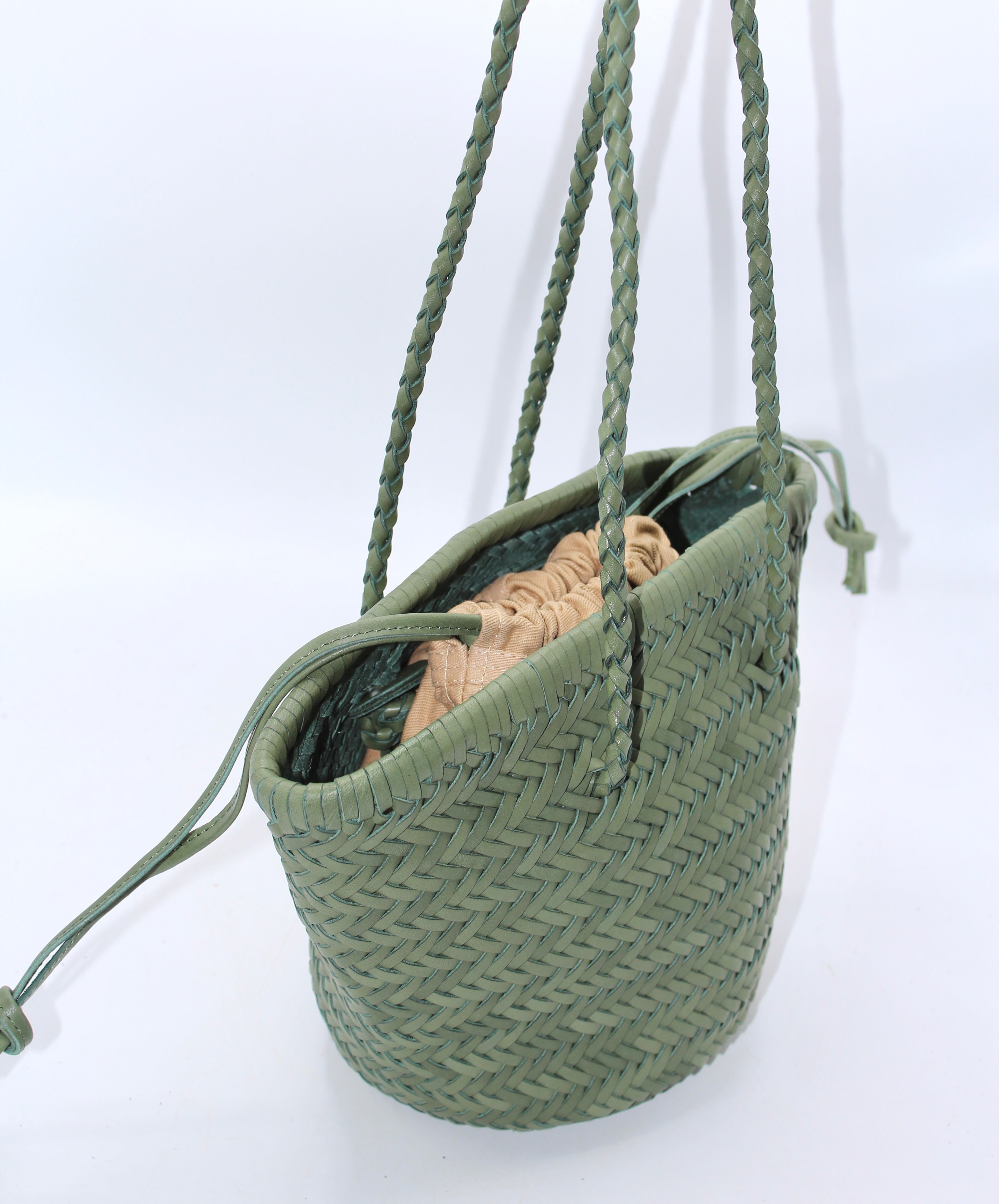 Carmel - Hand Woven Full-Grain Leather Bucket Bag Rosemary