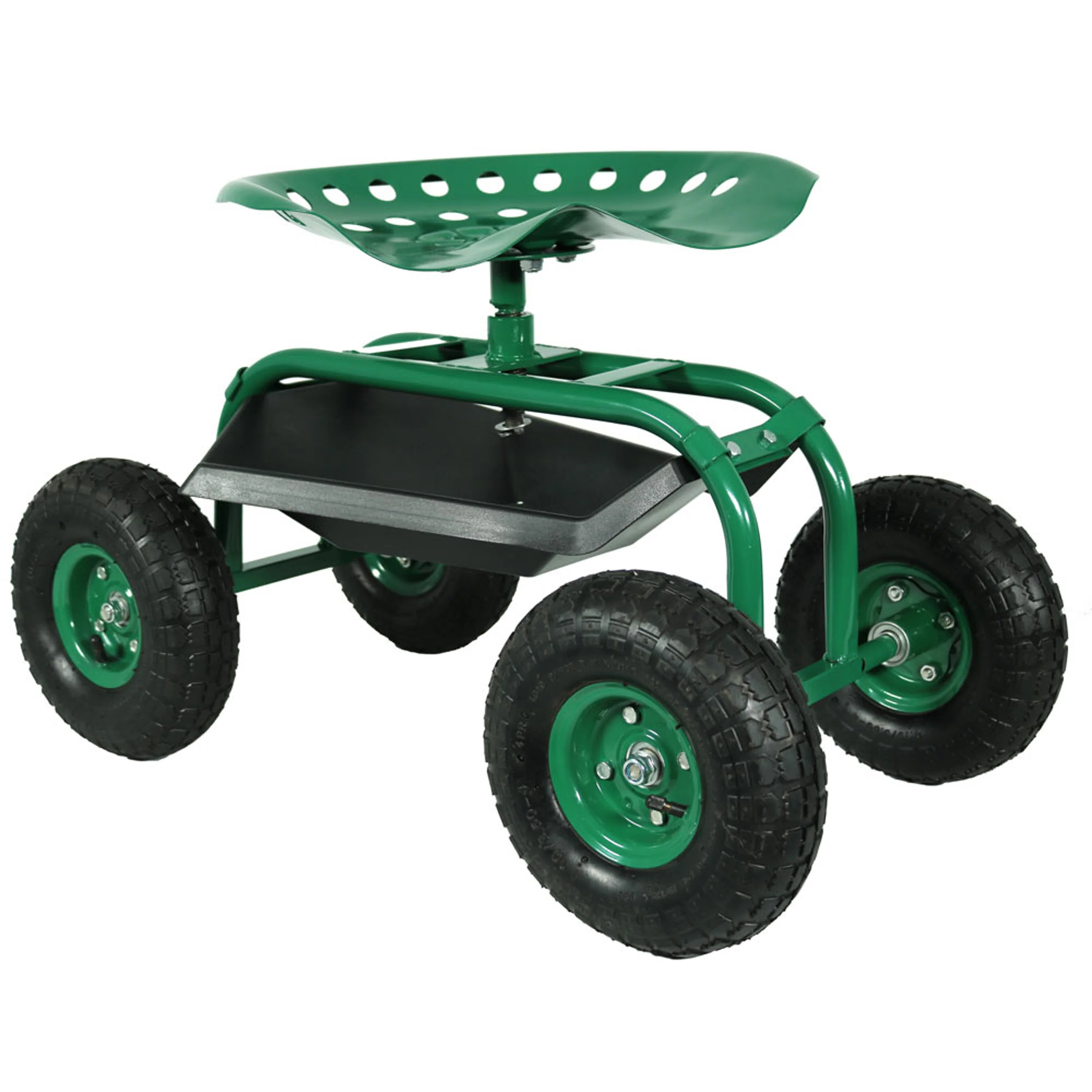 Chariot de jardin roulant Sunnydaze 2025 avec siège pivotant à 360° et plateau à outils