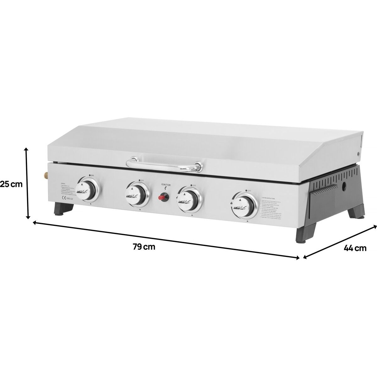 Gasgrillplatte mit 4 Brennern und Deckel „fasto“ – 10 kW – Grau