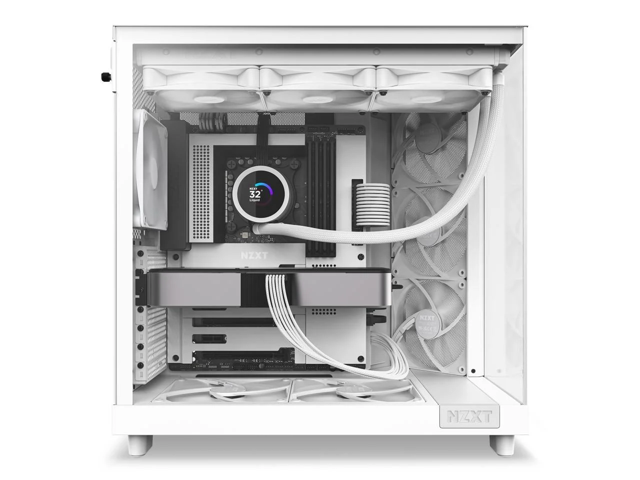 2025 NZXT H6 FLOW - Kompakt dobbeltkammer-midtower-kabinet med airflow. Hvid. CC-H61FW-01
