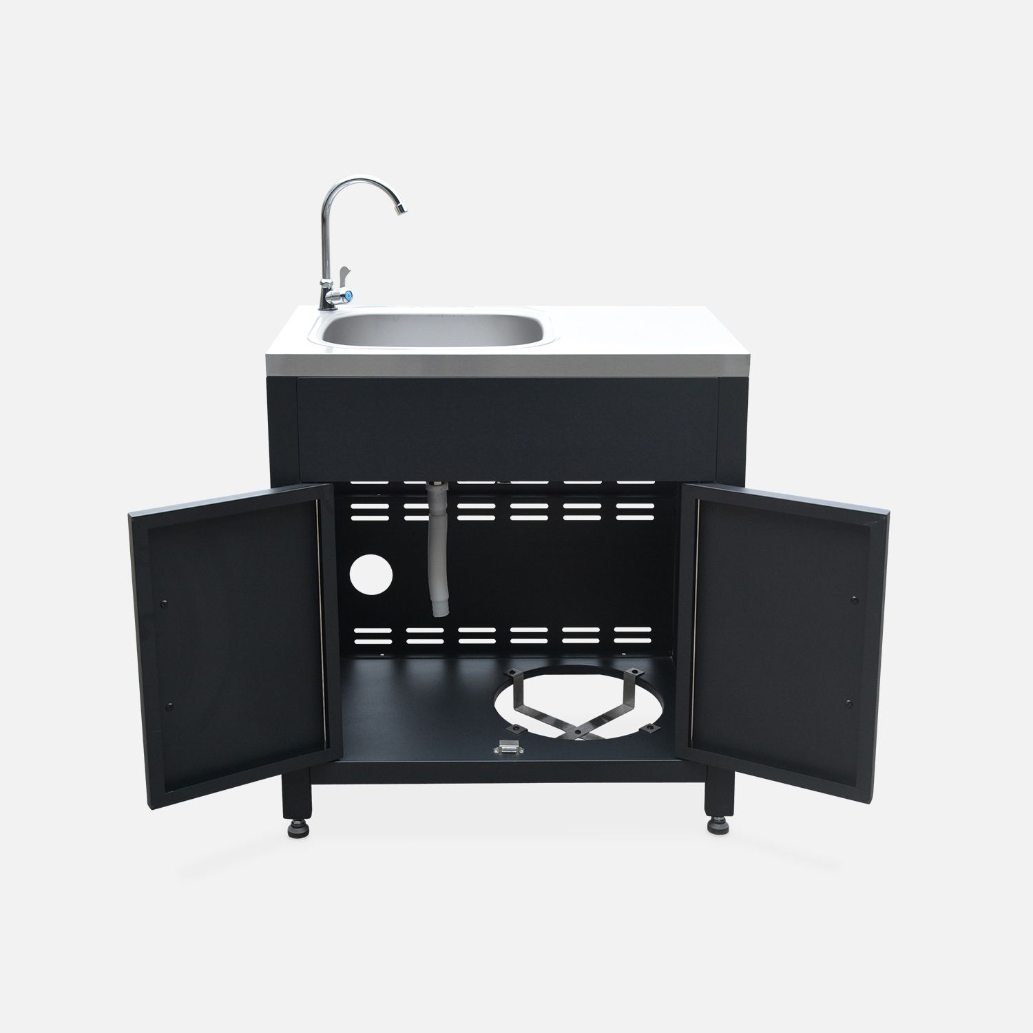 Cuisine extérieure en acier avec évier de 80 cm, noir