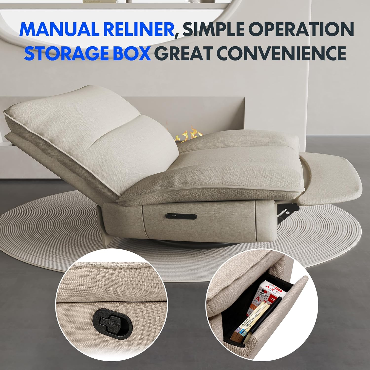 FLEXISPOT XC6 Relaxsessel, Drehsofa mit Wippfunktion, TV-Sessel mit verstellbarer Rückenlehne, Liegesessel für Schlafzimmer, Wohnzimmer und Heimkino (Beige)