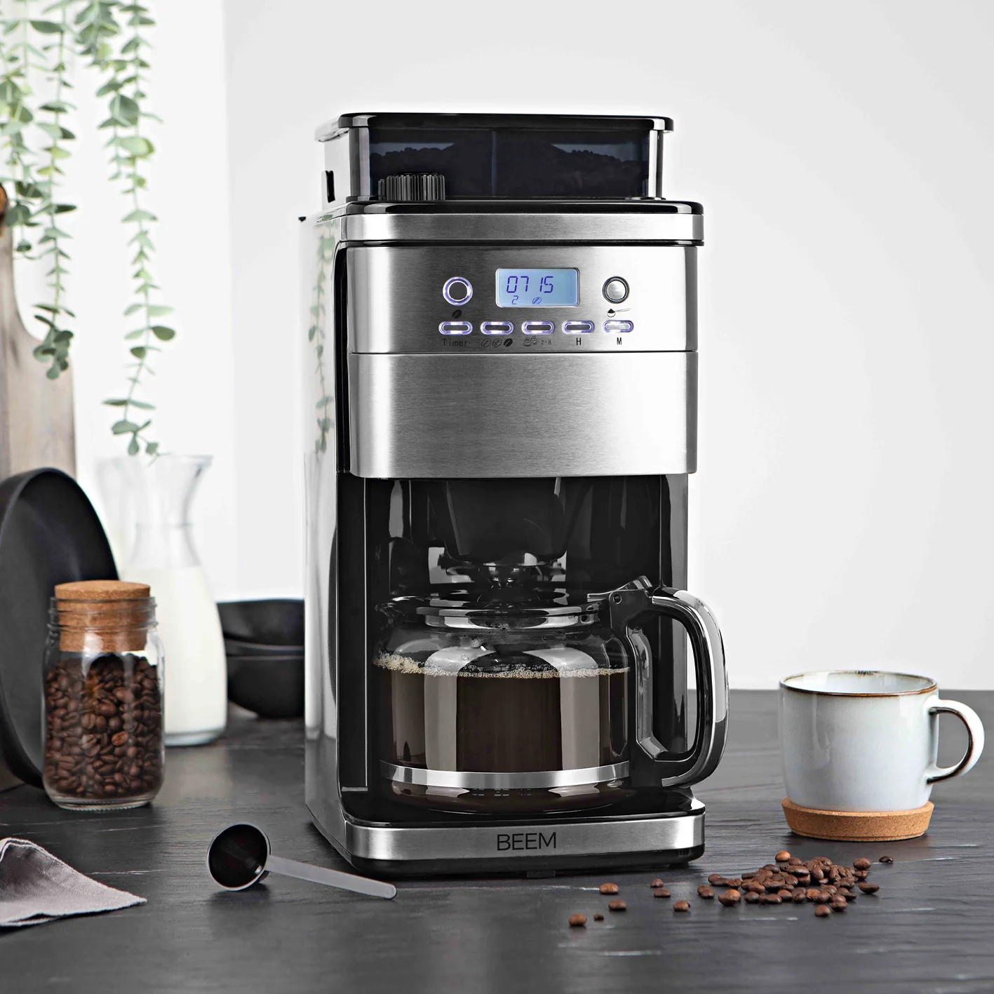 Cafetière à filtre supérieure 2025, FRAÎCHEUR, ARÔME PARFAIT, avec broyeur et carafe en verre