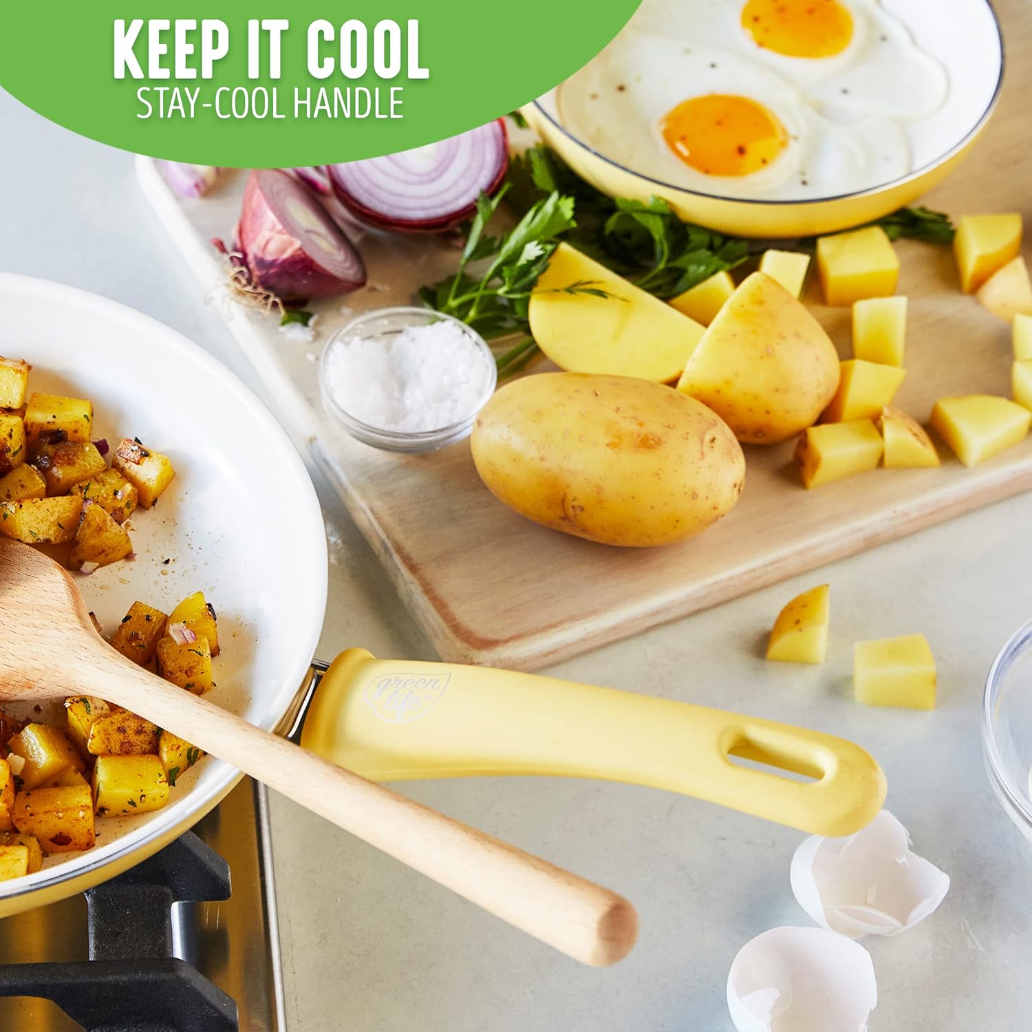 GreenLife Soft Grip 16-teiliges Antihaft-Keramik-Kochgeschirr-Set, bestehend aus Bratpfanne, Stielkasserolle und Topf, PFAS-frei, spülmaschinenfest, ofenfest, türkis