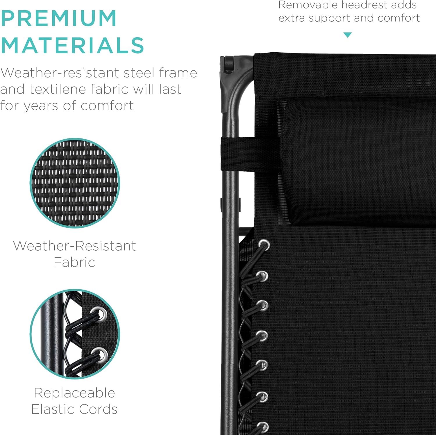 Bedste valg – Zero Gravity-lænestol til terrassen. Justerbar og foldbar udendørsstol med baldakin, nakkepude og sidebakke. Textilene – Påfugleblå