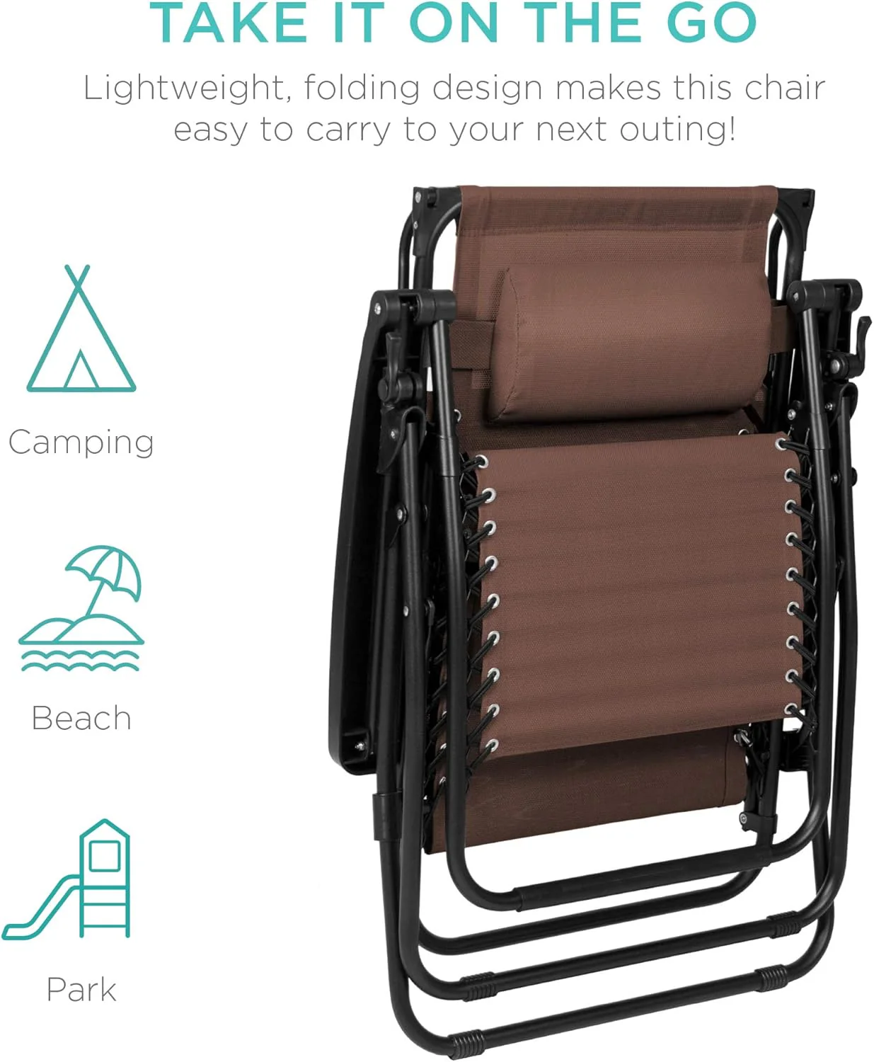 Bedste valg – Zero Gravity-lænestol til terrassen. Justerbar og foldbar udendørsstol med baldakin, nakkepude og sidebakke. Textilene – Påfugleblå