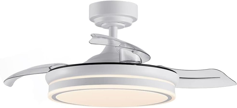 Wonderlamp – Mini ventilateur de plafond LED Pearl avec pales rétractables, moteur CC silencieux, 3 températures de couleur réglables, 46 W, blanc