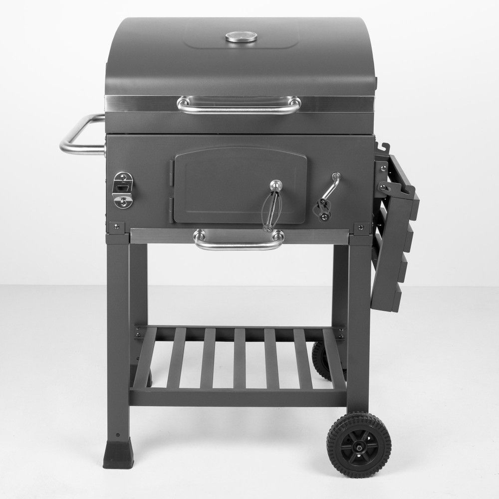 Tragbarer Holzkohlegrill mit Smoker, 102 x 65 x 104 cm – Stahl, Schwarz