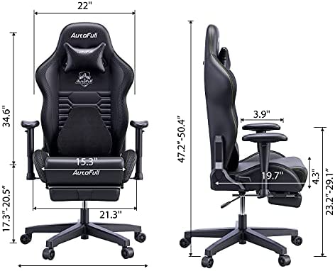 AutoFull Gaming-Bürostuhl mit ergonomischer Lendenwirbelstütze, Rennstil, PU-Leder, hoher Rückenlehne, verstellbarer Drehstuhl