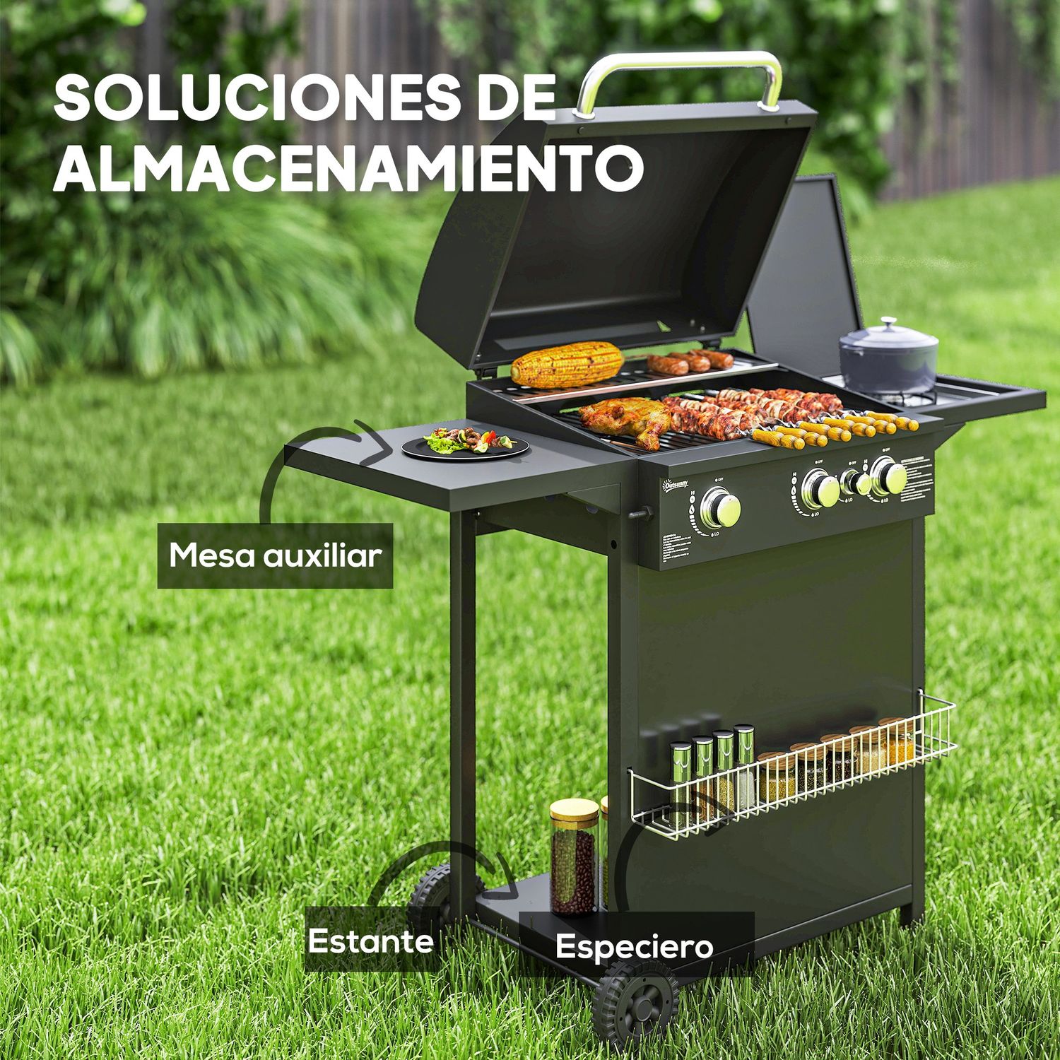 ABS-Stahl-Gasgrill, 123 x 57 x 98 cm, Outsunny, Schwarz