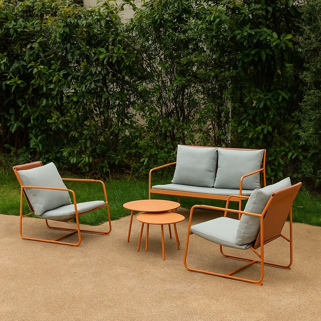 Mobilier de jardin - Gris clair et orange clair - Acier - Extérieur - 118 cm x 74 cm x 76,5 cm - RsYarbDJa7tI