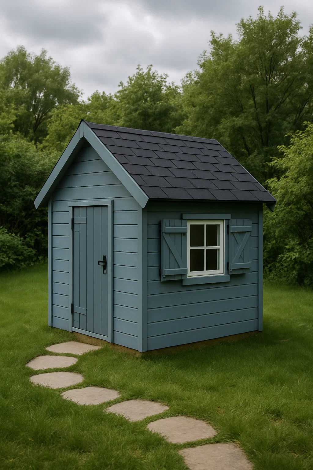 Maisonnette de jardin en bois bleu avec toit noir, 130 x 110 x 150 cm, oxOjlBL152aJ